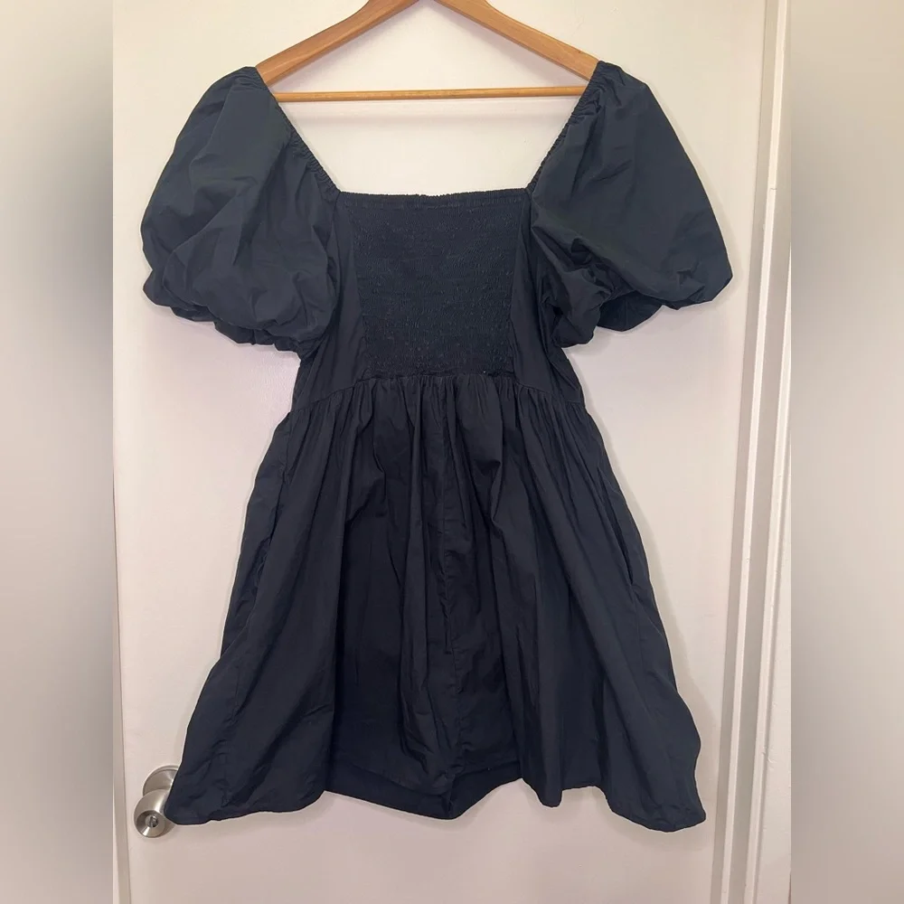Black Puff Sleeve Mini Dress Cottagecore Open Back Babydoll A New Day M - Picture 7 of 9